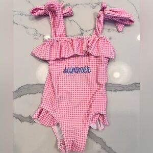 Cecil & Lou Pink Gingham Swimwear- “Summer” monogram